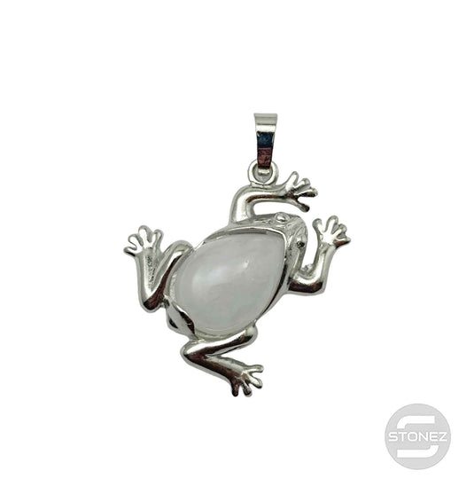 600102249 Colgante Rana En Metal Con Piedra Cuarzo Blanco 3,5 Cms Aprox