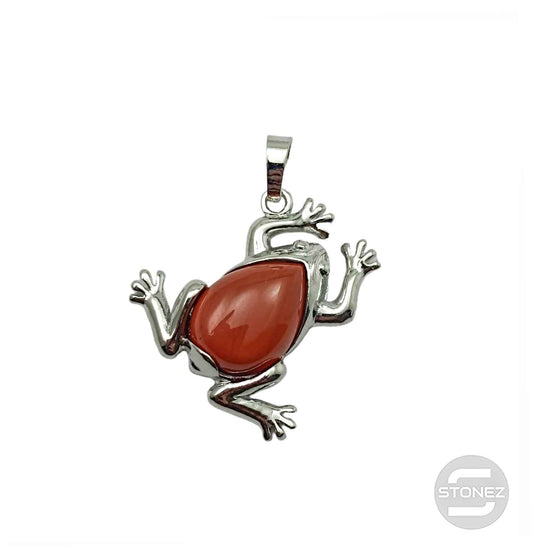 600102249 Colgante Rana En Metal Con Piedra Jaspe Rojo 3,5 Cms Aprox