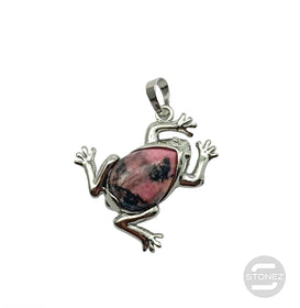 600102249 Colgante Rana En Metal Con Piedra Rodonita 3,5 Cms Aprox