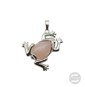 600102249 Colgante Rana En Metal Con Piedra Cuarzo Rosa 3,5 Cms Aprox