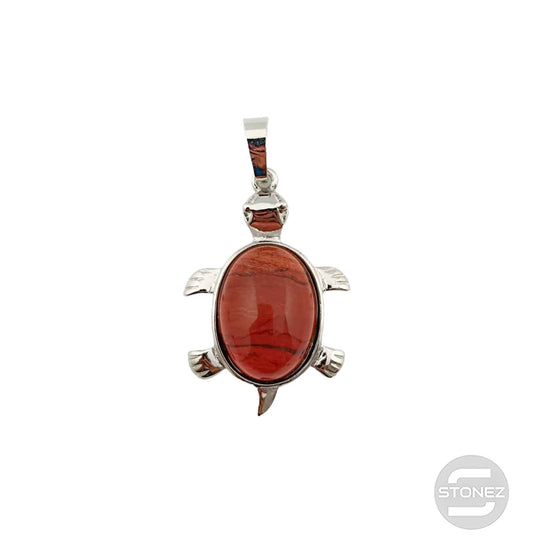 600102250 Colgante Tortuga En Metal Con Piedra Jaspe Rojo 3,5 Cms Aprox