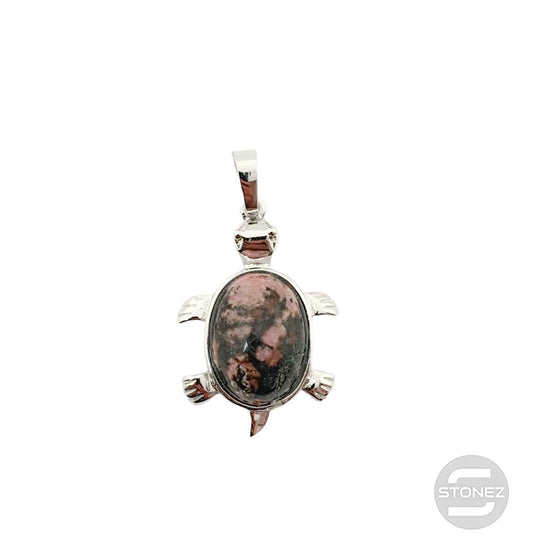 600102250 Colgante Tortuga En Metal Con Piedra Rodonita 3,5 Cms Aprox