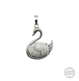 600102251 Colgante Cisne En Metal Con Piedra Howlite 3 Cms Aprox