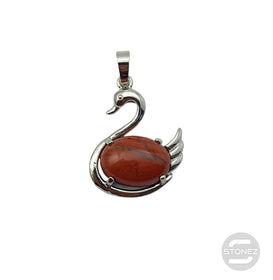 600102251 Colgante Cisne En Metal Con Piedra Jaspe Rojo 3 Cms Aprox