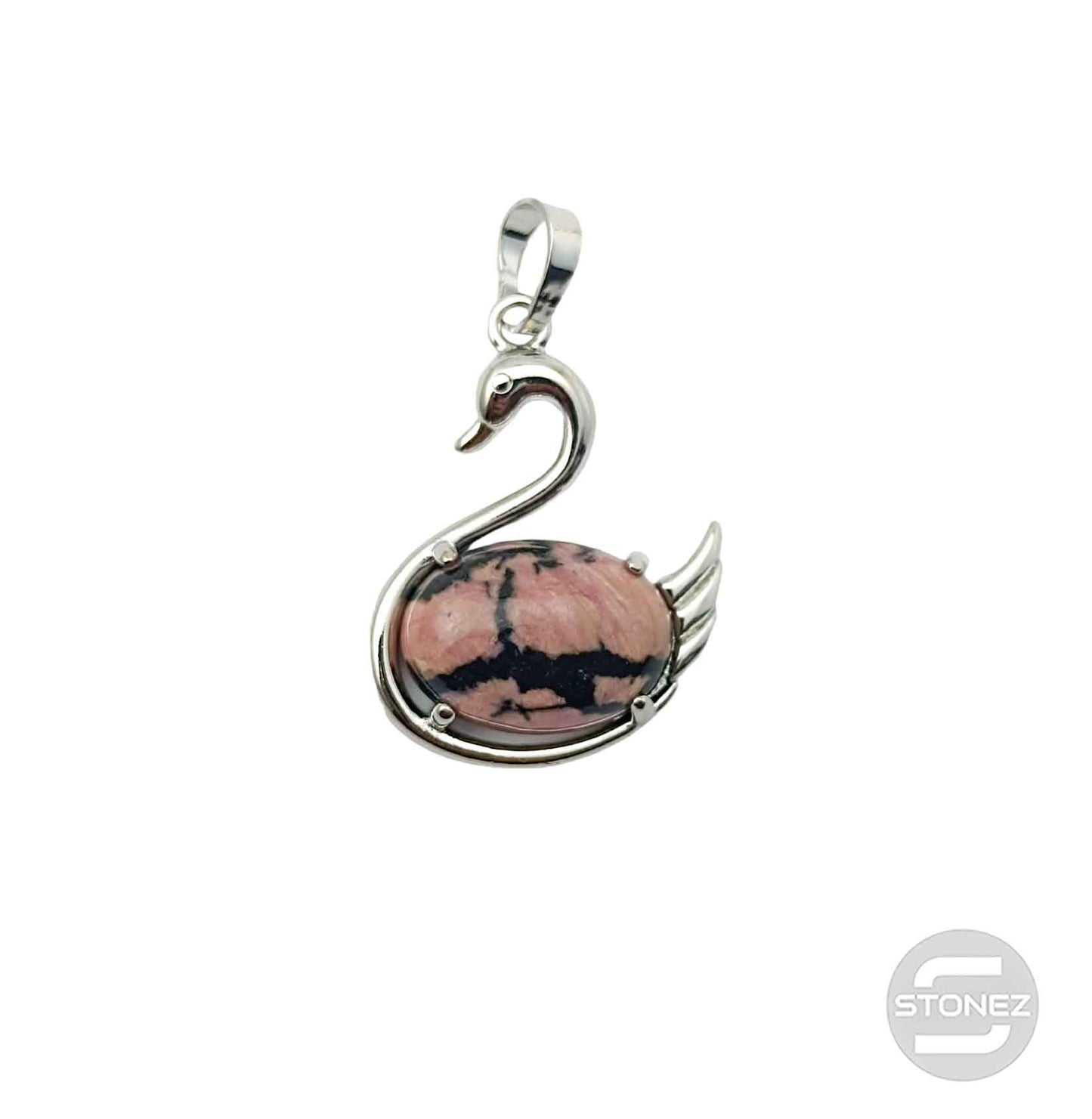 600102251 Colgante Cisne En Metal Con Piedra Rodonita 3 Cms Aprox