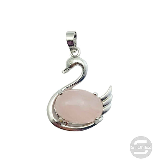 600102251 Colgante Cisne En Metal Con Piedra Cuarzo Rosa 3 Cms Aprox