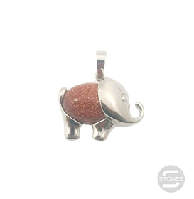 600102252 Colgante Elefante En Metal Con Piedra Venturina Dorada 2 Cms Aprox