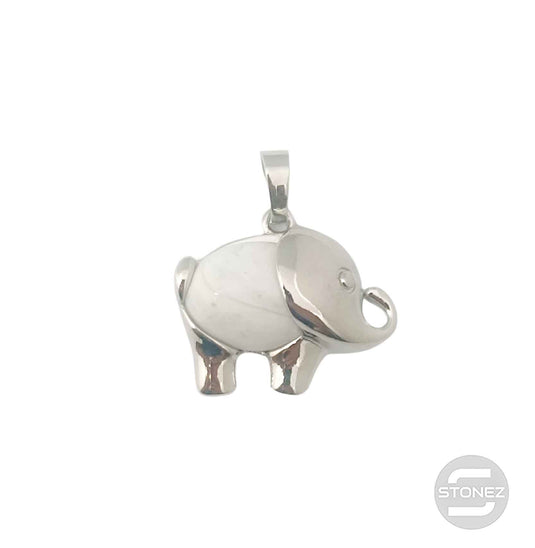 600102252 Colgante Elefante En Metal Con Piedra Howlite 2 Cms Aprox