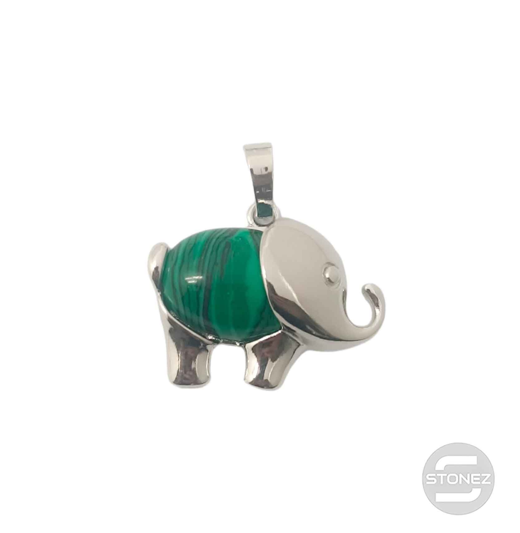 600102252 Colgante Elefante En Metal Con Piedra Imitación Malaquita 2 Cms Aprox