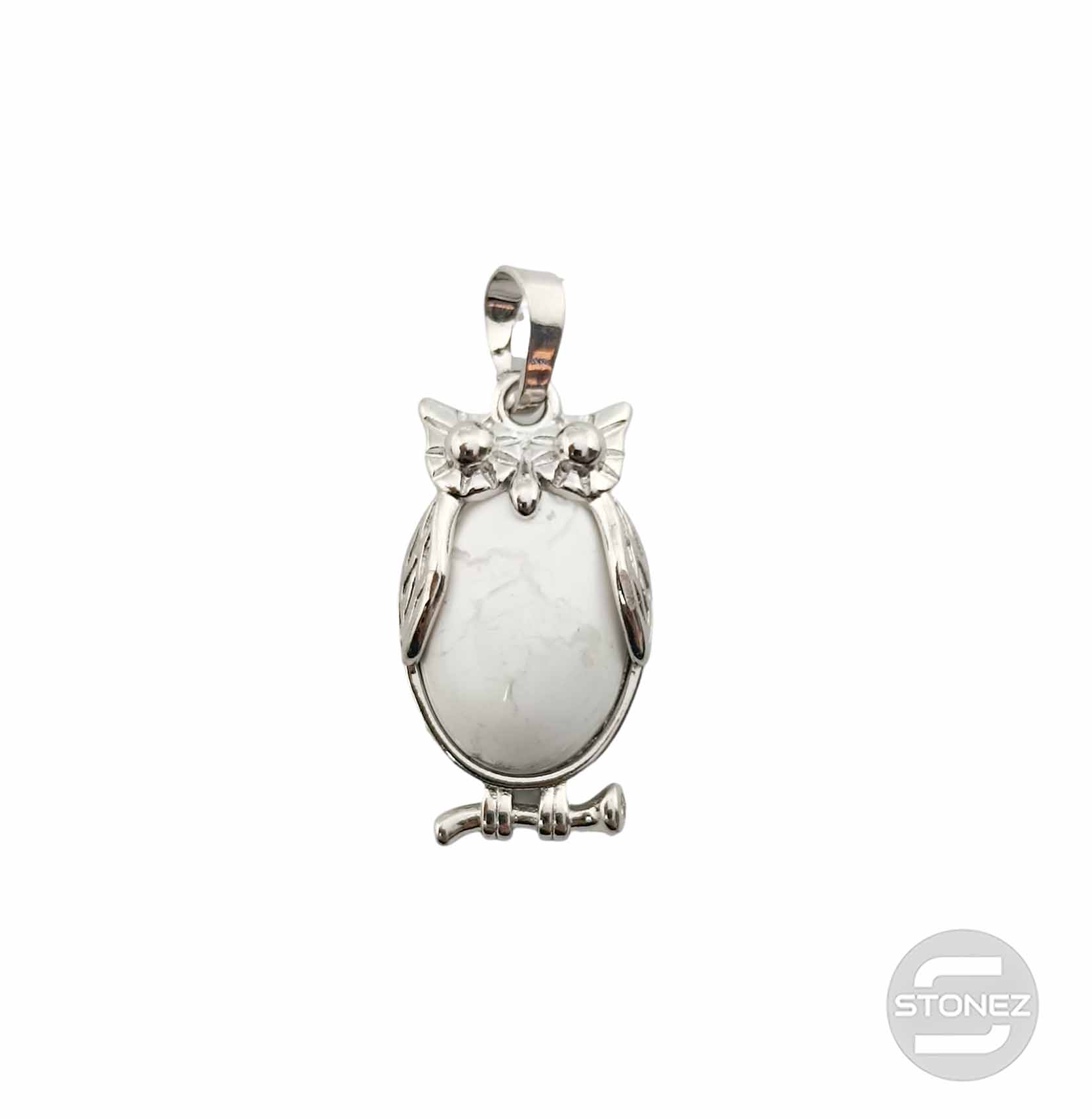 600102253 Colgante Búho En Metal Con Piedra Piedra Howlite 3 Cms Aprox