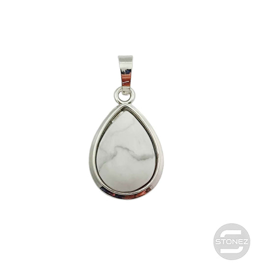 600102254 Colgante Lagrima En Metal Con Piedra Howlite 2,5 Cms Aprox