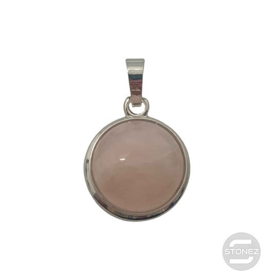 600102255 Colgante Redondo En Metal Con Piedra Cuarzo Rosa 2 Cms Aprox