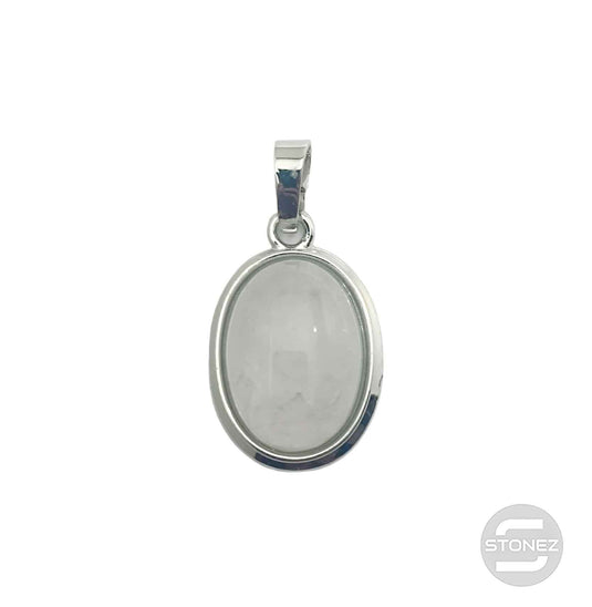 600102256 Colgante Ovalado En Metal Con Piedra Cuarzo Blanco 2,5 Cms Aprox