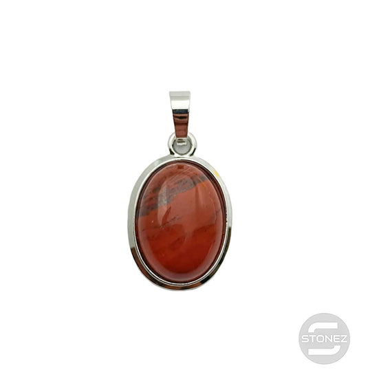 600102256 Colgante Ovalado En Metal Con Piedra Jaspe Rojo 2,5 Cms Aprox