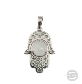 600102258 Colgante Mano De Fátima En Metal Con Piedra Cuarzo Blanco 3,5 Cms Aprox