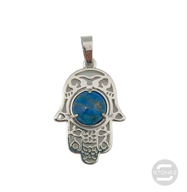 600102258 Colgante Mano De Fátima En Metal Con Piedra Lapis Lázuli 3,5 Cms Aprox