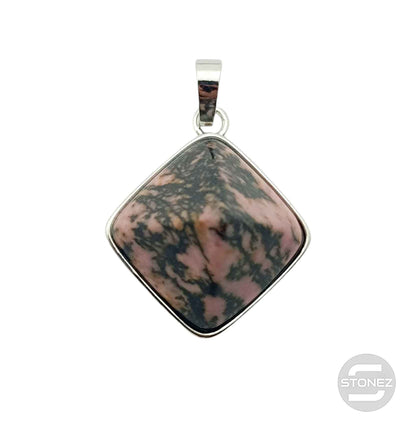 600102259 Colgante En Forma De Pirámide En Metal Con Piedra Rodonita 3 Cms Aprox - stonez