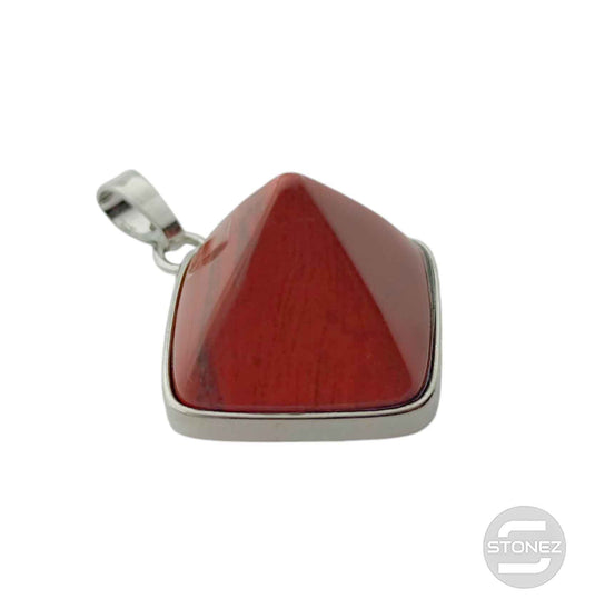 600102259 Colgante En Forma De Pirámide En Metal Con Piedra Jaspe Rojo 3 Cms Aprox