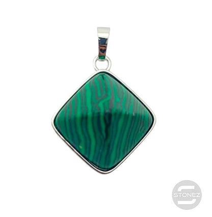 600102259 Colgante En Forma De Pirámide En Metal Con Piedra Imitación Malaquita 3 Cms Aprox - stonez