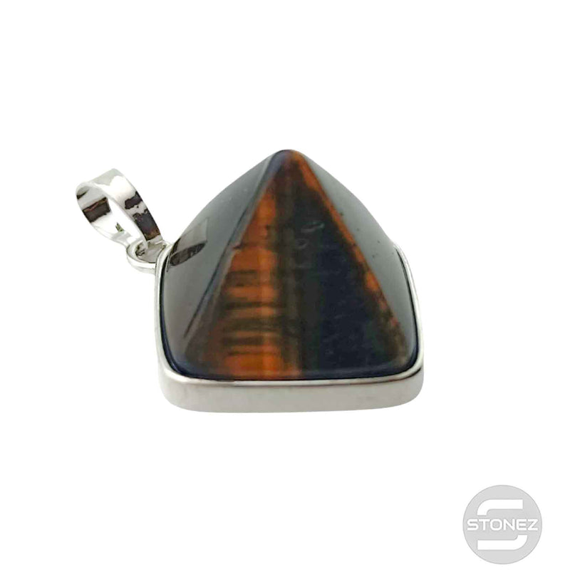 Cargue la imagen en el visor de la galería, 600102259 Colgante En Forma De Pirámide En Metal Con Piedra Ojo De Tigre 3 Cms Aprox
