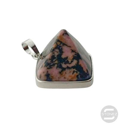 600102259 Colgante En Forma De Pirámide En Metal Con Piedra Rodonita 3 Cms Aprox - stonez