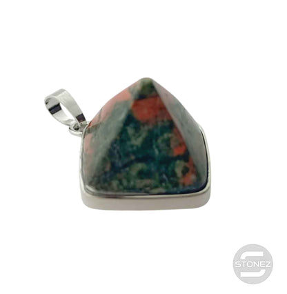 600102259 Colgante En Forma De Pirámide En Metal Con Piedra Unakita 3 Cms Aprox - stonez