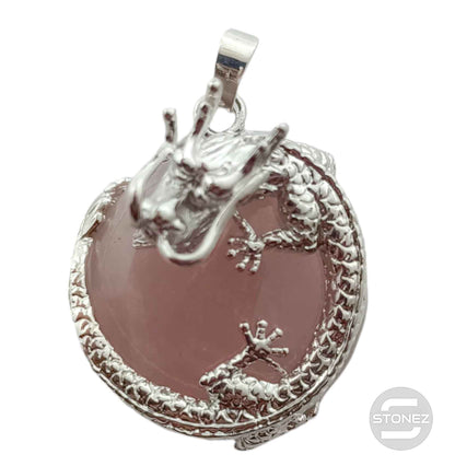600102264 Colgante Dragón En Metal Con Piedra Cuarzo Rosa 3,5 Cms Aprox - stonez