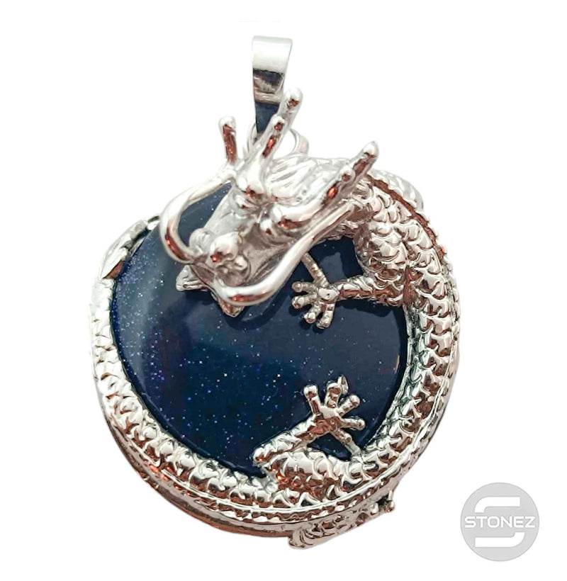 Cargue la imagen en el visor de la galería, 600102264 Colgante Dragón En Metal Con Piedra Venturina Azul 3,5 Cms Aprox
