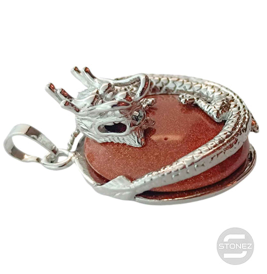 600102264 Colgante Dragón En Metal Con Piedra Venturina Dorada 3,5 Cms Aprox