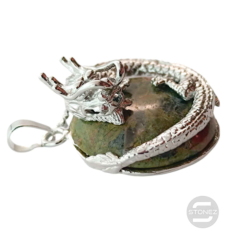 Cargue la imagen en el visor de la galería, 600102264 Colgante Dragón En Metal Con Piedra Unakita 3,5 Cms Aprox
