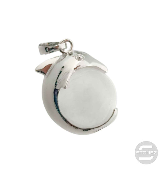 600102267 Colgante Delfín En Metal Con Piedra Cuarzo Blanco 2,5 Cms Aprox.