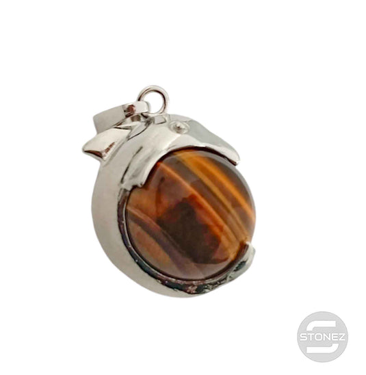 600102267 Colgante Delfín En Metal Con Piedra Ojo De Tigre 2,5 Cms Aprox