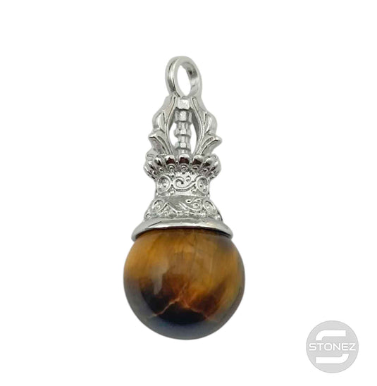 600102269 Colgante Dorge / Vajra En Metal Con Piedra Ojo De Tigre 4 Cms Aprox