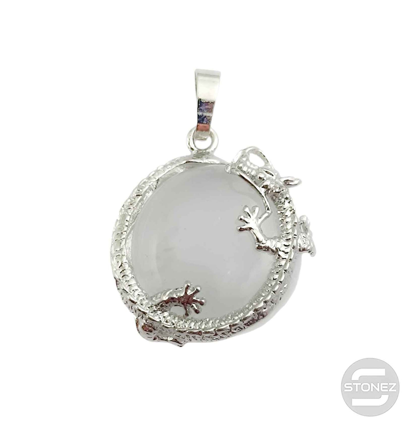 600102270 Colgante Dragon En Metal Con Piedra Cuarzo Blanco 2,5 Cms Aprox.
