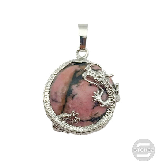 600102270 Colgante Dragon En Metal Con Piedra Rodonita 2,5 Cms Aprox