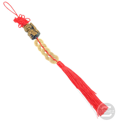 600102347 Colgante Feng Shui Gato De La Suerte Y 5 Monedas China 37 Cms Aprox - stonez
