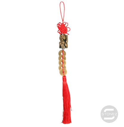 600102347 Colgante Feng Shui Gato De La Suerte Y 5 Monedas China 37 Cms Aprox - stonez