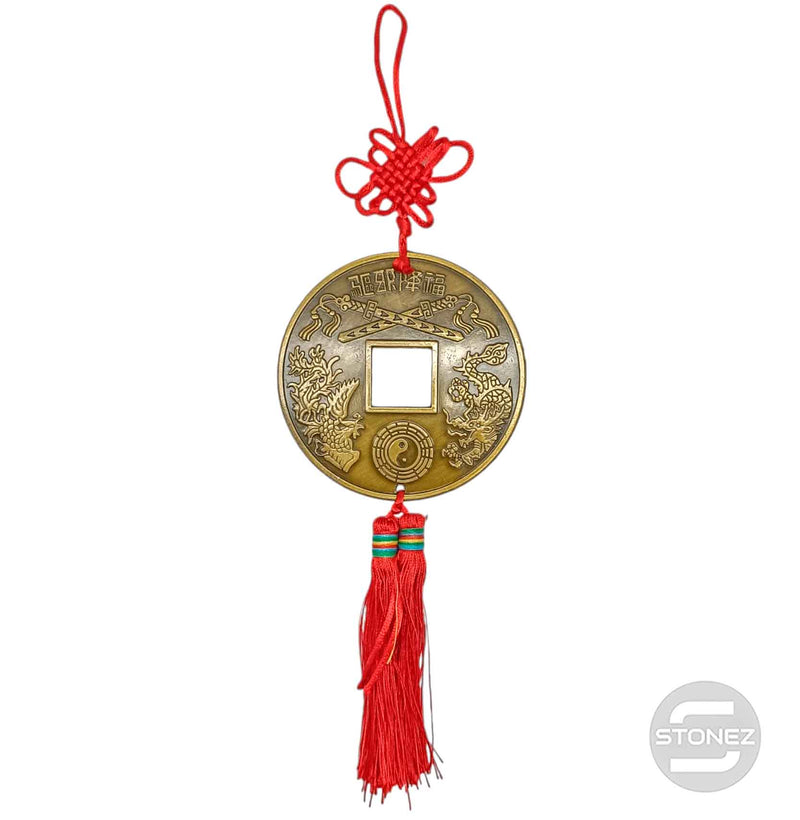 Carregue a imagem no visualizador da galeria, 600102355 Colgante Feng Shui Moneda China 10 Cms y 31 Cms Aprox Largo
