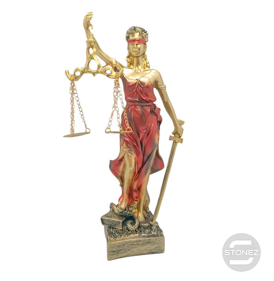 600102411 Figura En Resina Diosa De La Justicia 29x8 Cms Aprox Roja