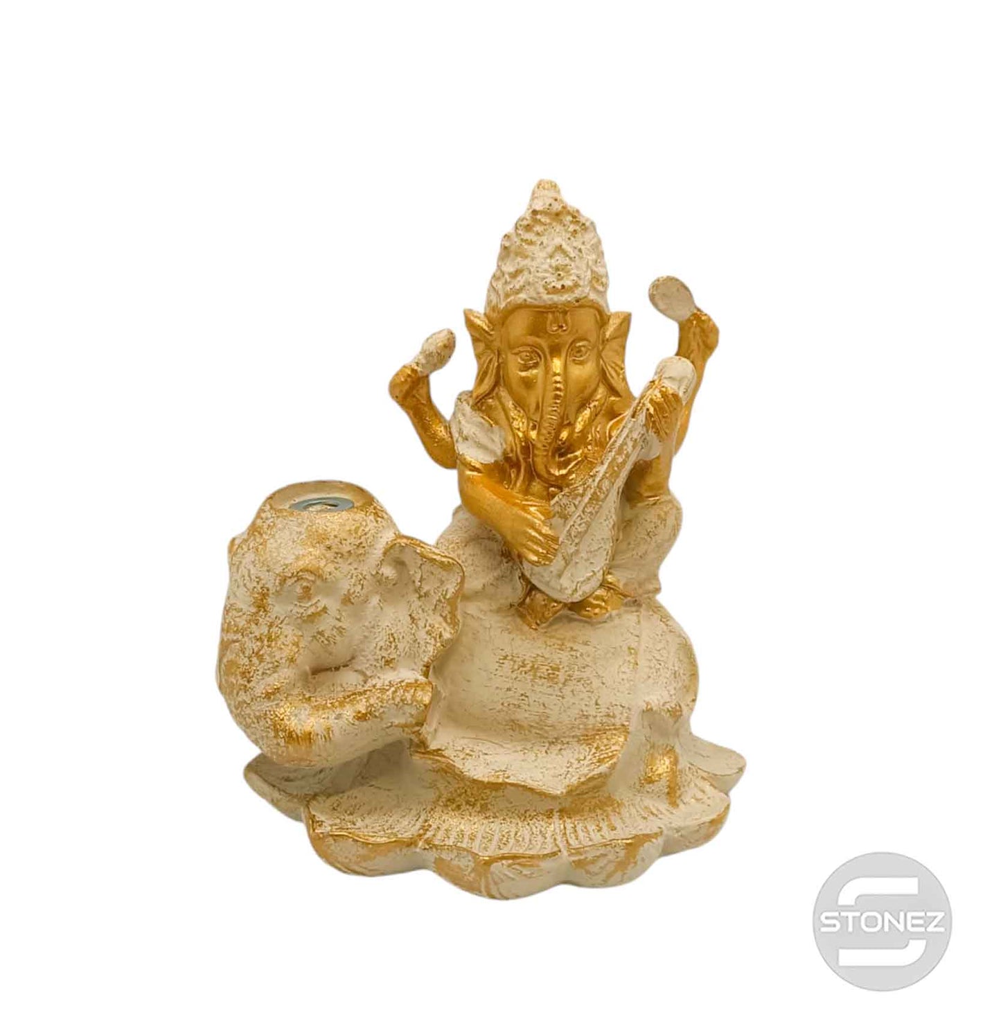 600102430 Figura En Resina Ganesha Porta Incienso De Reflujo 10X10 Cms Aprox
