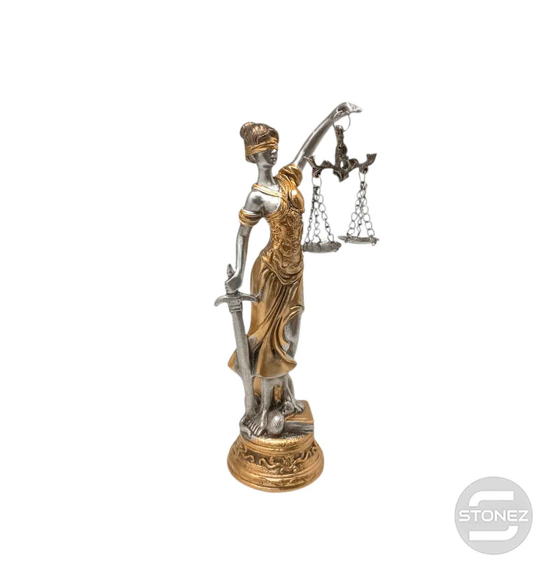 Cargue la imagen en el visor de la galería, 600102765-02 Figura En Resina Diosa De La Justicia 18.5 Cms Aprox Dorado/Plata
