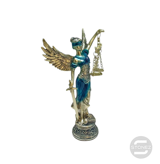 600102766-01 Figura En Resina Diosa De La Justicia Con Alas 18.5 Cms Aprox Azul