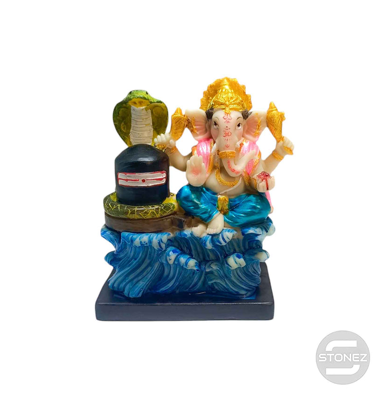 Cargue la imagen en el visor de la galería, 600102789 Figura Ganesha Con Shiva Lingam En Resina 13 Cms Aprox
