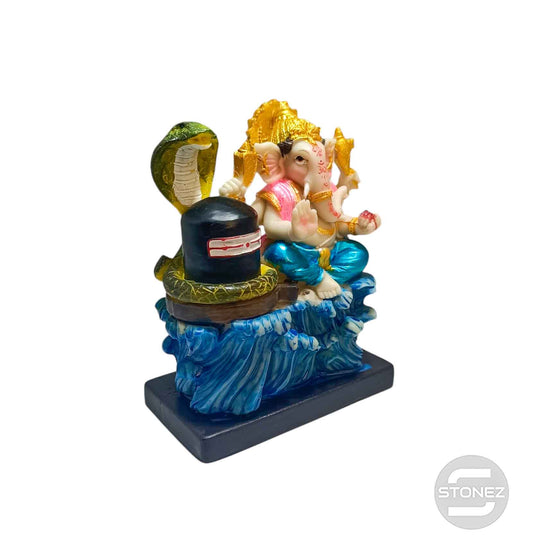 600102789 Figura Ganesha Con Shiva Lingam En Resina 13 Cms Aprox