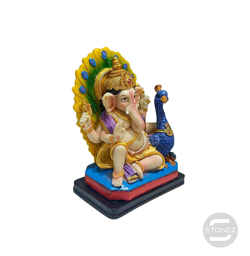 Cargue la imagen en el visor de la galería, 600102790 Figura Ganesha Con Pavo Real En Resina 13 Cms Aprox
