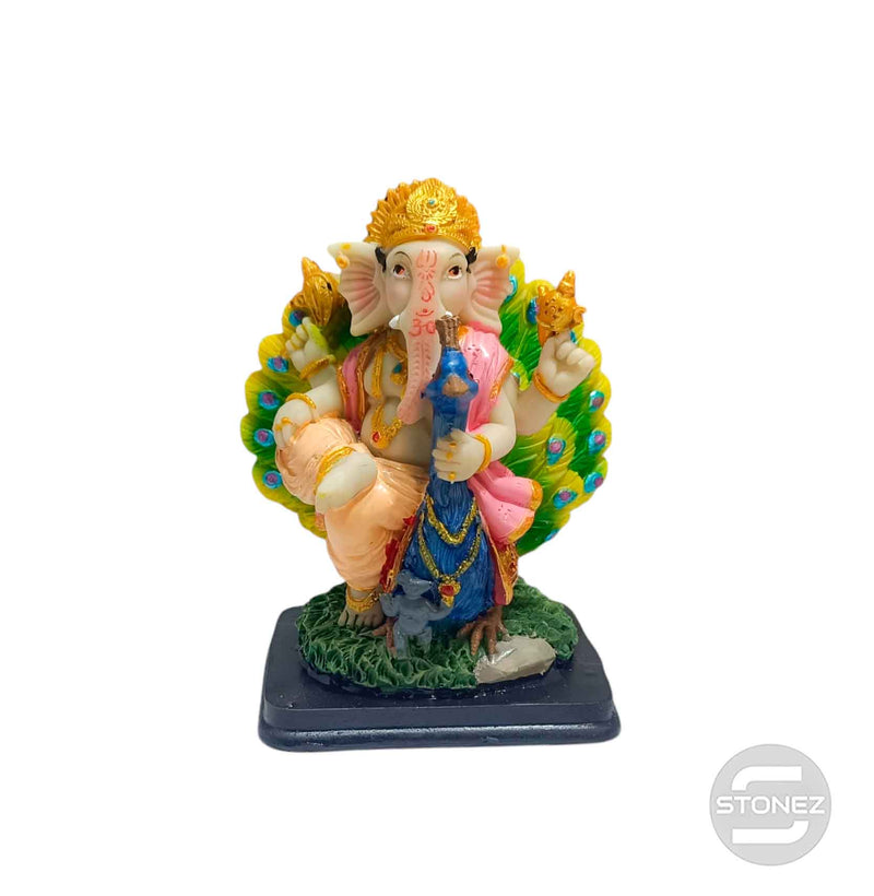 Cargue la imagen en el visor de la galería, 600102791 Figura Ganesha Con Pavo Real En Resina 13 Cms Aprox
