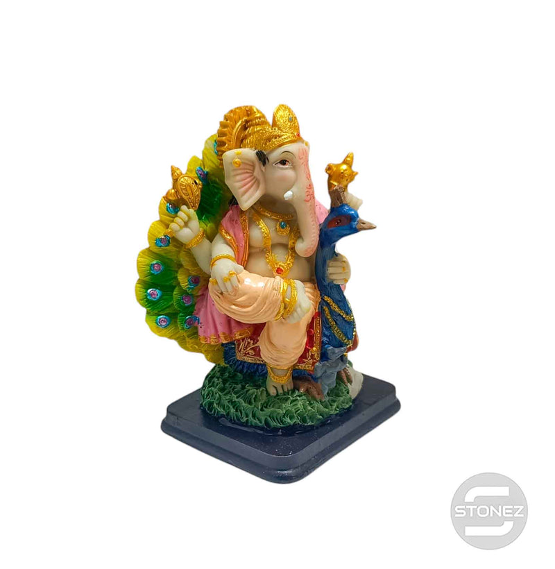 Cargue la imagen en el visor de la galería, 600102791 Figura Ganesha Con Pavo Real En Resina 13 Cms Aprox
