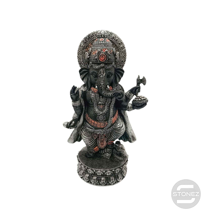 Cargue la imagen en el visor de la galería, 600102798 Figura Ganesha En Resina 27 Cms Aprox Color Negro/Plata
