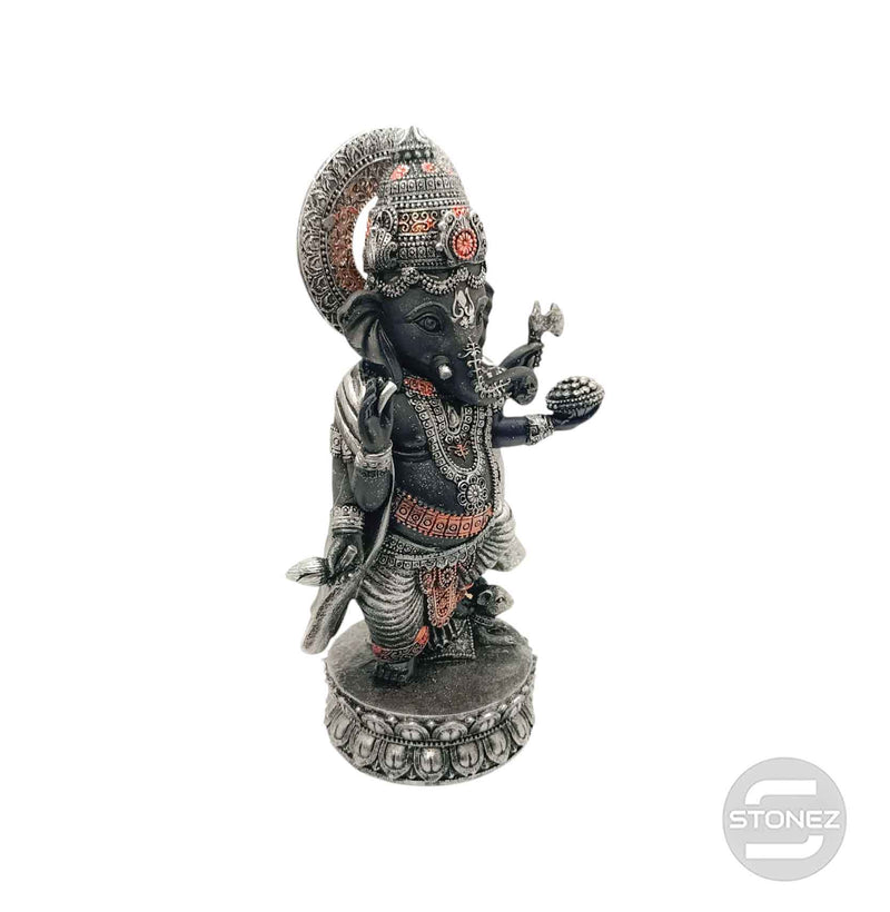 Cargue la imagen en el visor de la galería, 600102798 Figura Ganesha En Resina 27 Cms Aprox Color Negro/Plata
