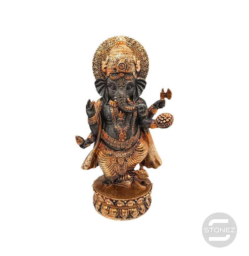 Cargue la imagen en el visor de la galería, 600102800 Figura Ganesha En Resina 27 Cms Aprox Color Negro/Bronce
